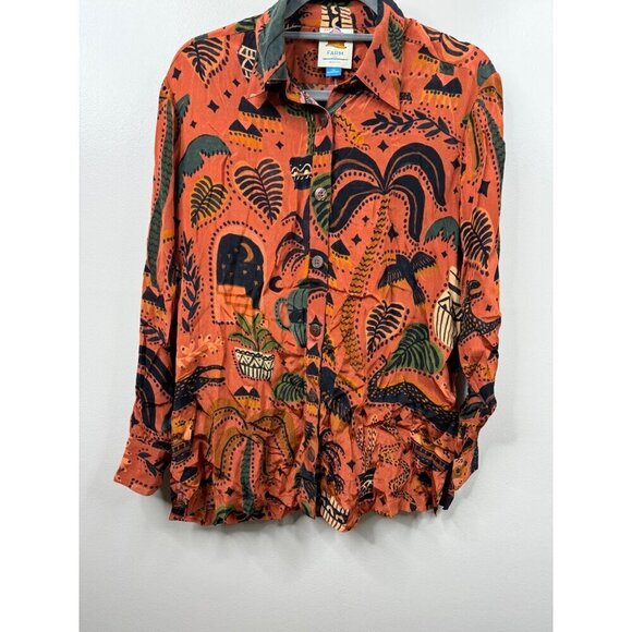 Anthropologie Farm Rio Button Down Blouse Plants Leaves Size XS New - Picture 1 of 4